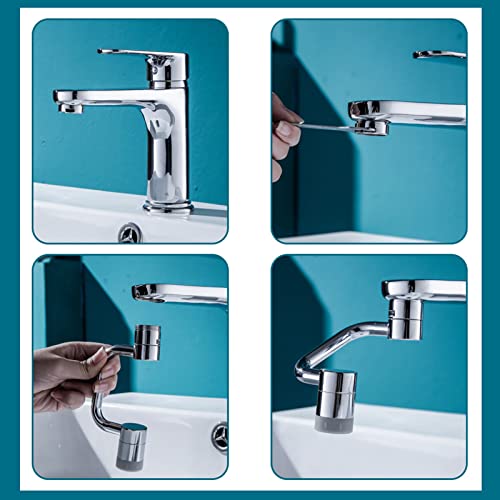 1080 Degree Rotatable Faucet Aerator,Swivel Faucet Attachment,Universal Large Angle Swivel Faucet Sink Face Wash Attachment With 2 Sprayer Modes Splash Bathroom Sink Sprayer (Silver)