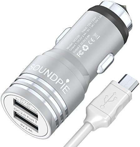 SOUNDPIE 30W Dual Port USB 5V/2.4A +QC 2.0 12V/9V/5V Car Charger with Qualcomm Quick Charge 2.0 Technology For Samsung Galaxy S7/S6/Edge/Edge Plus iPhone 6S Plus With a 3.3ft Micro USB Cable(Silver)