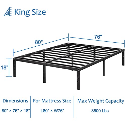 COMASACH 18 Inch Tall Metal Platform King Size Bed Frames with Maximum