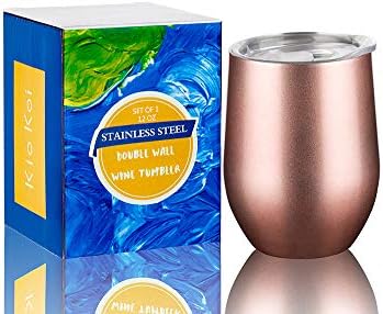 KIOKOI 12 oz Vacuum Insulated Wine Tumbler Glass with Closable Lid, Double Wall Stainless Steel Cup for Wine, Coffee, Beer, Tea, Cocktails, Drinks