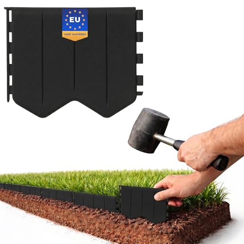 GARDENIX Easy to Install Lawn Edging Black Plastic 10.3 m / 33.8 ft - Flower Bed Edging Without Digging - Flower Bed Border Plastic Made of Recycled Material - Flexible and Durable, Made in the EU