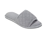 Dearfoams Women's Microfiber Quilted Terry Slippers, Medium Grey, Large