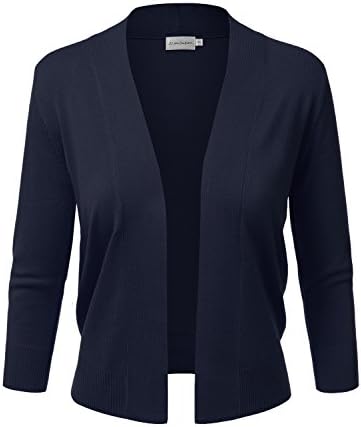 JJ Perfection Women's Basic 3/4 Sleeve Open Front Cropped Cardigan