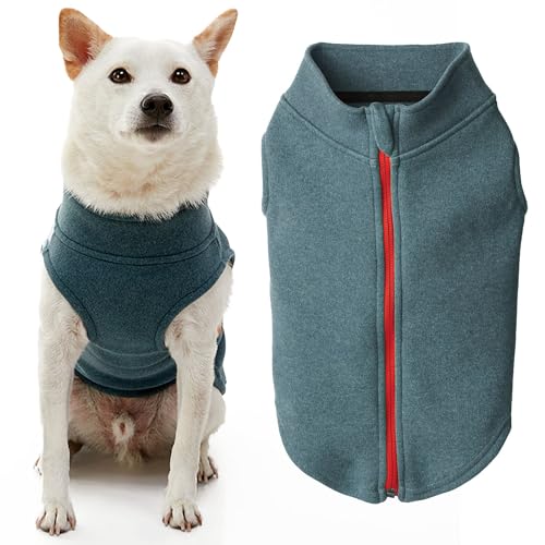 Gooby Zip Up Microfiber Fleece Dog Sweater - Turquoise, Medium - Warm Double Layered Microfiber Fleece Step-in Dog Jacket Without Ring Leash - Winter Dog Sweaters for Small Dogs and Medium Dogs