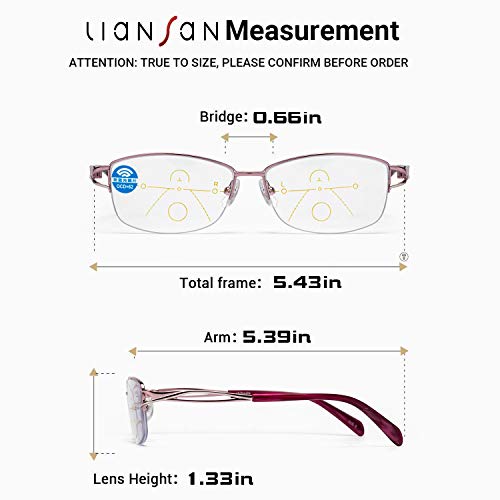LianSan Womens Progressive Multifocus Computer Reading Glasses Blue Light Blocking Readers for Women Pink 1.00