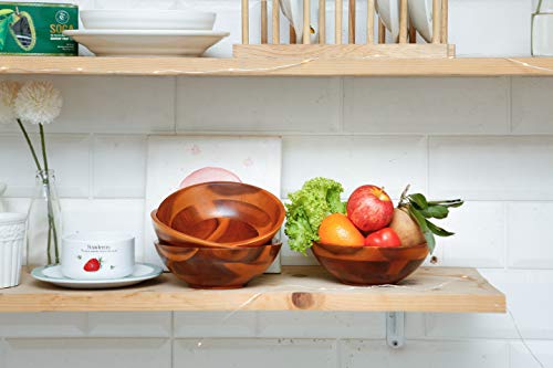 image for Home and Kitchen Space Wooden Bowl for Individual Meal - Pack of 4 Sev