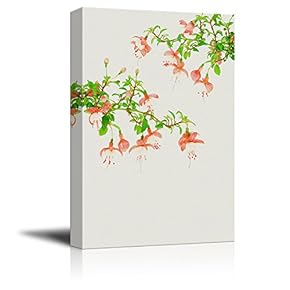 Canvas Wall Art - Red Flowers on Branch with Green Leaves - Giclee Print Gallery Wrap Modern Home Art Ready to Hang - 12x18 inches
