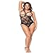 Deksias Women Bodysuit Teddy Sexy Lingerie Plus Size (XXXL, Black)
