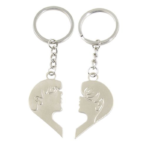 Kissing Couple Love Magnetic Chrome Satin Keychain Set Key Chain