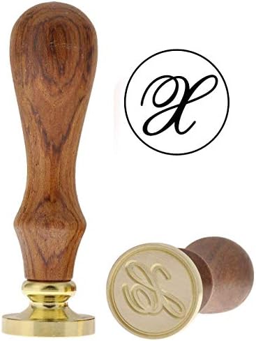Mogoko Retro Alphabet Initials Wax Sealing Stamp, Classic Vintage 26 Letters A-Z Wooden Handle Brass Seal Stamp ๏ผLetter X๏ผ