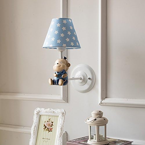 Scandinavian Small Little Monkey Cloth Wall Lamp Simple Boy Girl Children Bedroom Bedroom Bedside Resin Decorative Wall Light ( Color : Blue )