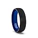 Mens Wedding Band 6mm Black Brushed Inside Deep Blue Dome Comfort Fit