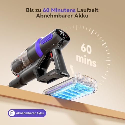 TechRise Battery Vacuum Cleaner 45000Pa/500W/60Min, Anti-Tangle Brush & 8-in-1 Function (Self-Standing) Vacuum Cleaner Wireless with Display, Handle Vacuum Cleaner for Home, Pet Hair/Carpets/Hard
