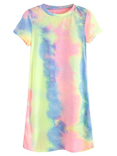 Romwe Women's Summer Casual Short Sleeve Tunic Dress Tie Dye T-Shirt Dress Multicolor L