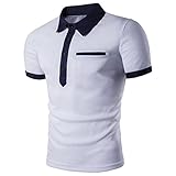 Ecurson Men's Classic Jersy Polo Short Sleeve T Shirts (L, White)