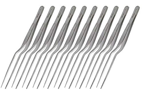 Kitchen Tongs - Food Tongs - Cooking Tongs - Cooking Tweezers - Offset Culinary Tweezers - Kitchen Utensils - Long Tweezers Serrated Tip - Stainless Steel Tongs - 16 Cm - 10 Pieces From PBI