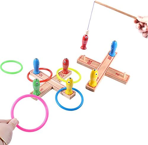 Honice Kids Ring Toss Games, Magnetic Fishing Games,for Kids indoor and outdoor Toys Keep Kids Active,Wooden Easy to Assemble Fun Family Games (wooden)
