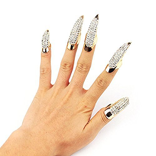 Ewandastore 10Pcs False Nails Punk Talon Claw Paw Finger Ring Knuckle Bend Finger Claw Ring(Gold)
