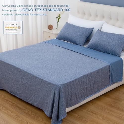 Cooling Blanket for Night Sweats, Summer Ice Cold Blanket for Hot Sleepers Q-Max > 0.45 Thin Soft Breathable Lightweight Cool Blankets for Bed Sofa Camping Travel, Throw XL Size, Blue, 127x178CM