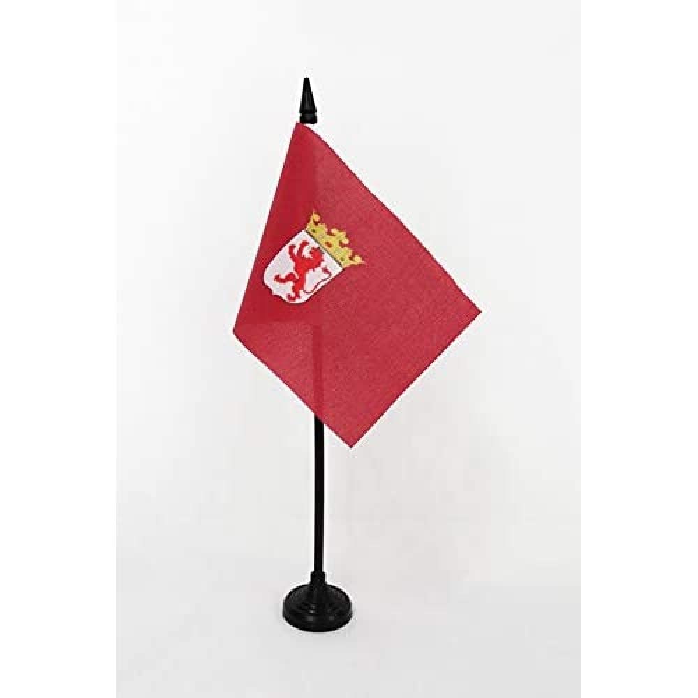 AZ FLAG - Province of León Table Flag 4'' x 6'' - León Office Mini Banner 100% Polyester 15 x 10 cm - Mini Desk Flag with 10'' Pole and Black Plastic Base