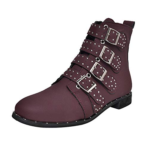 TnaIolral Women Ankle Short Booties Solid Color Suede Martin Zipper Shoes (US:8.5, Purple) - Thumbnail 5
