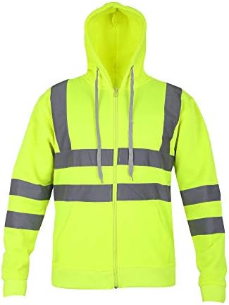 AK GarmentsHi Vis Zip Hooded Sweatshirt High Visibility Reflective Tape Band Work Fleece Safety Hoodie Sweatshirts Jacket Warm Security Bottom Plus Sizes Small - 5XL
