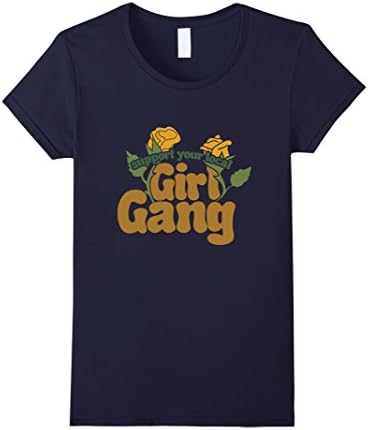 Womens Support your Local Girl Gang t-shirt Retro feminist tee Large Navy