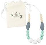 Baby Teething Necklace for Mom, Silicone Teething Beads, 100% BPA Free (White, Mint, Gray, Navajo White)