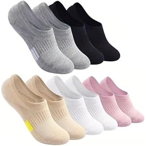 5 Pairs No Show Socks for Women, Low Cut Non Slip Athletic Cotton Invisible Socks - US 6-9