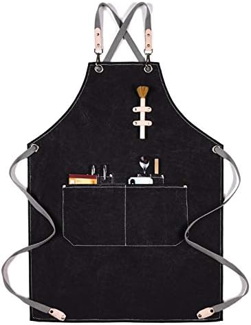 Oqution Cotton Padded Canvas Tool Apron Barista Tea Shop Men And Women Overalls Black
