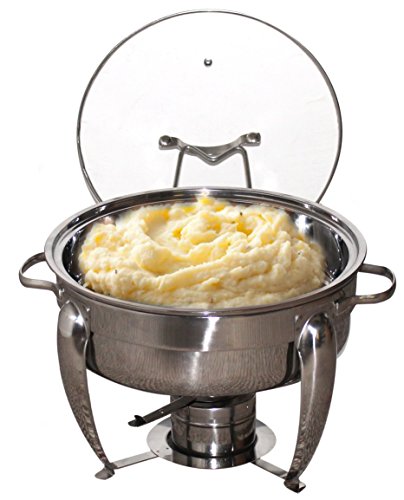 Royal Brands Stainless Steel Chafing Dish with Glass Lid | 5 Quart | Round Buffet Chafer