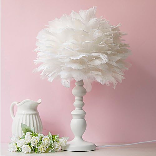 OAKLIGHTING Modern Feather Ball Table Lamp Bedroom Rustic Pink Desk Light (White)