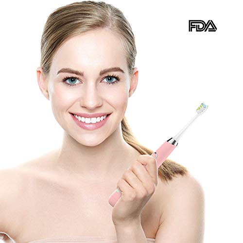 Sonic Electric Toothbrush, Rechargeable Toothbrush, Adult Electric Toothbrush with Holder and 2 Replacement Heads, (4 Modes with Automatic Timer, IPX7 Waterproof, Fast Charging), Pink