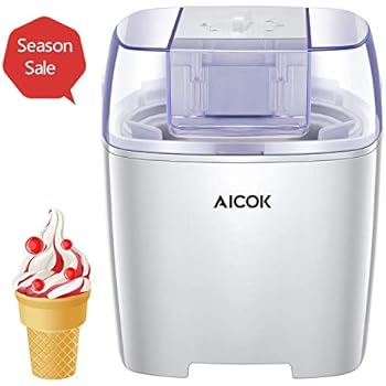 Aicok Ice Cream Maker, Frozen Yogurt and Sorbet Machine BPA Free with Timer Function, Easy Homemade Ice Cream with Instruction Book, 1.6 Quart, White