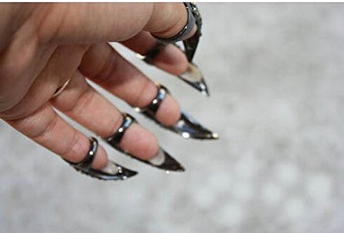 Ewandastore 10Pcs False Nails Punk Talon Claw Paw Finger Ring Knuckle Bend Finger Claw Ring(Black)