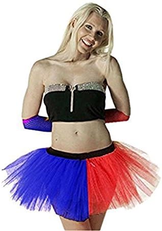 Women's Celeb Inspired 3 Layer Red &amp; Blue Contrast Tulle Tutu Skirt (Medium)