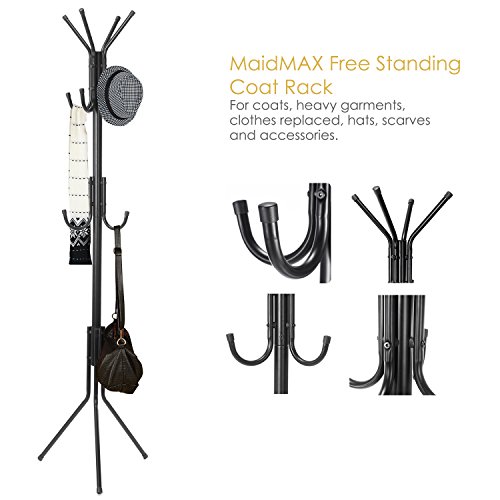 MaidMAX Standing Coat Rack for Entryway and Hallway, 68.7 Inches High, 11 Hooks, Metal, Black - Thumbnail 2