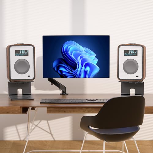 suptek 1 Pair Desk Speaker Stands with Vibration Absorbing Pads, Metal Speaker Stands for Speakers up to 33 lbs Each, Desktop Audio Stand for