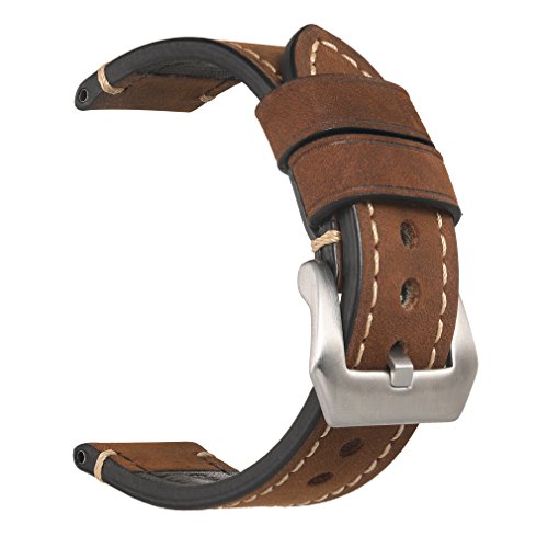 EACHE 26mm Vegetable Tanned Watch Band,Genuine Leather Handmade Watch Straps in Dark Brown-Silver Hardware