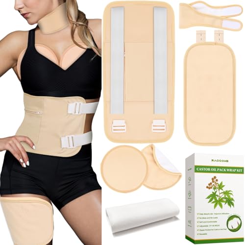Castor Oil Pack Wrap - Adjustable Castor Oil Packs for S to Plus Size, Castor Oil Wrap Organic Castor Oil Body Compress Pack Wraps for Entire Body Stomach Neck
