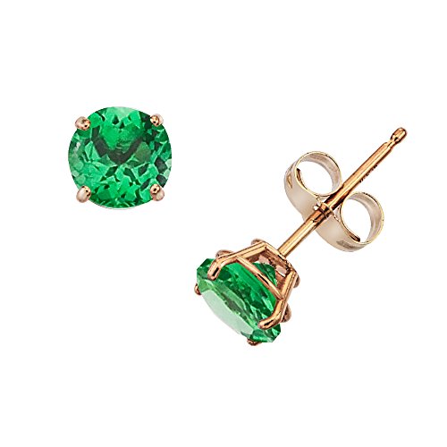 14k Gold Genuine .50ct TW Emerald May Birthstone Children's Earrings