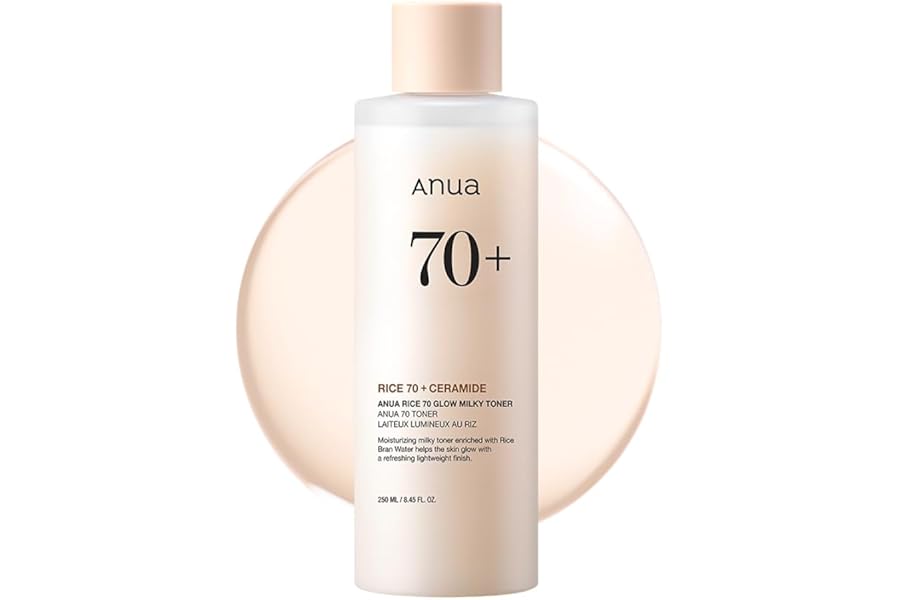 ANUA Rice 70 Glow Milky Toner, for Glass Skin, Rice Water, Niacinamide, Ceramides, Panthenol, Fragrance-Free, Non comedogenic, Fungal Acne Safe, Korean Skin Care, 250ml/8.45fl.oz.