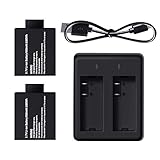 Campark 2 x 1050mAh Rechargeable Action Camera Battery with USB Dual Charger Compatible with Action Camera ACT74/ACT76/X20/AKASO/Crosstour/EKEN/APEMAN/SJCAM