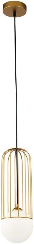 Art Deco Ceiling Pendant Light, Adjustable height, long cord, Gold Metal frame White Matt Glass sphere Lamp shade, Unique and Original design, Modern, Nordic, geometric shape, 1 bulb G9 25W not incl