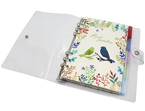 Eilova A5 6-Hole PVC Binder Notebooks Clear Refillable Journal Planner Notepad Loose Leaf Folder(1x Ruled Inner Paper+1x Zip Storage Bag+1x Page Maker + 5X Index Tabs Divider)