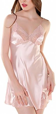 ZHENZHONG Womens Sexy Silk Sleepwear Nightgowns Night Sleep Pajamas Dress Pink