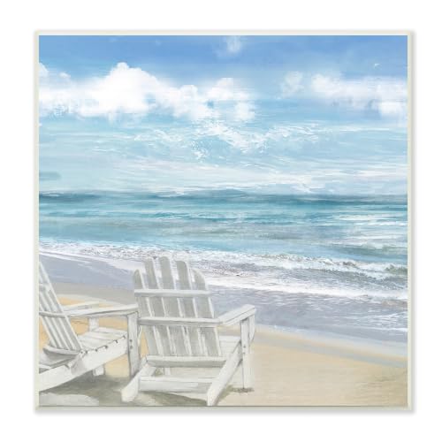 The Stupell Home Décor Collection White Adirondack Chairs on The Beach Painting Wall Plaque Art, 12 x 12, Multi-Color at Amazon