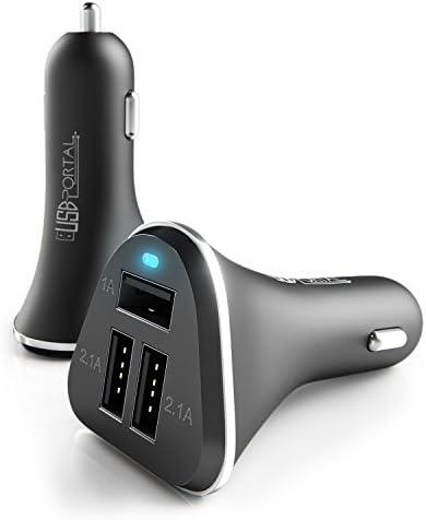 Car Phone Charger by USB Portal | Powerful 3 Port Charge with LED Light | Rapid Charging of Smartphone, Tablet, Cell, Electronic Cigarette and other USB Device | Apple iPhone Android Samsung LG and +