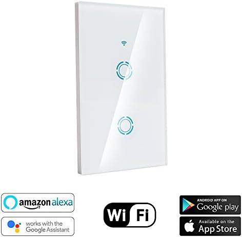 HOSYO WiFi Smart Light Switch, Touch Wall Plate Light Switch Panel, In-Wall Wireless On/Off Wall Switch, Timing, Voice App Remote Control, Compatible with Alexa