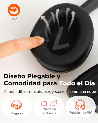 truefree Bluetooth 6.0 Wireless Headphones, Headphones with Active Noise Cancellation, On-Ear Headband, 125H Autonomy, Fast Charging, EQ Customizable via App, Multipoint Connection